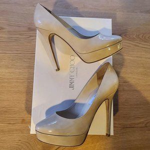 Jimmy Choo Cosmic 247 Nude Patent Leather Platform Heels Sz. 7/37